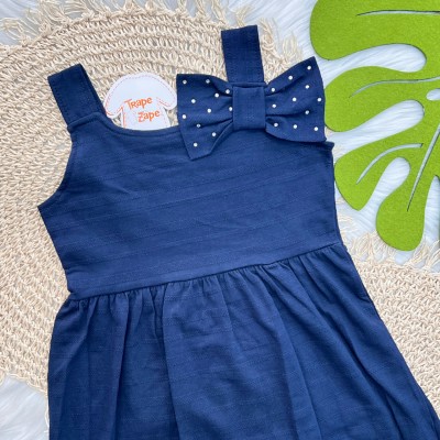 Vestido com Laço de Strass - Azul Marinho